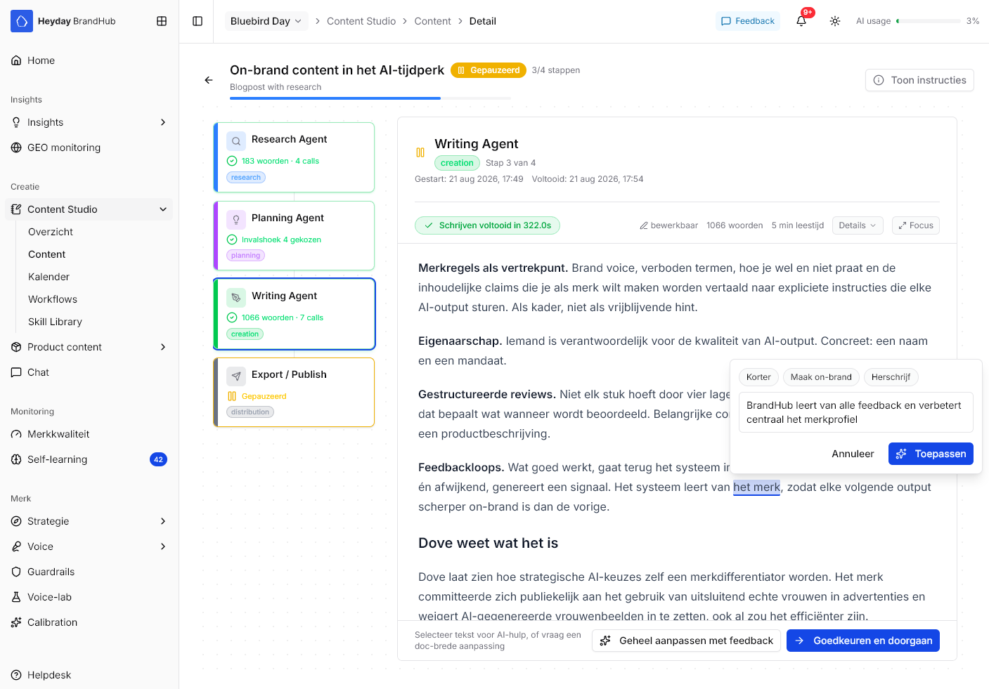 Schermafbeelding van Heyday BrandHub in gebruik.